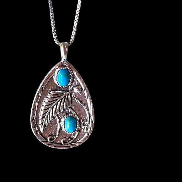 NWT Turquoise retro vintage style unisex necklace (pendant with S Plated chain - Picture 6 of 9